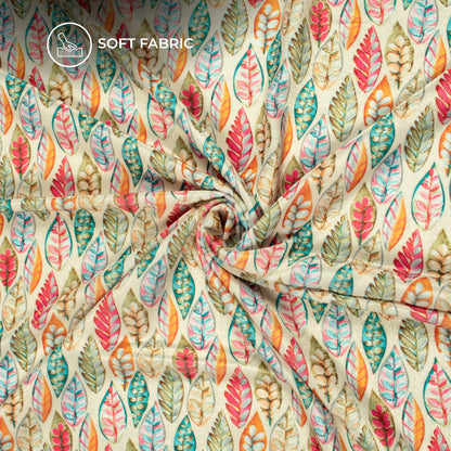Multi-Color Leaf Digital Print Premium Velvet Fabric