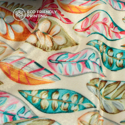 Multi-Color Leaf Digital Print Premium Velvet Fabric