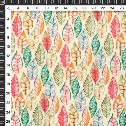 Multi-Color Leaf Digital Print Premium Velvet Fabric