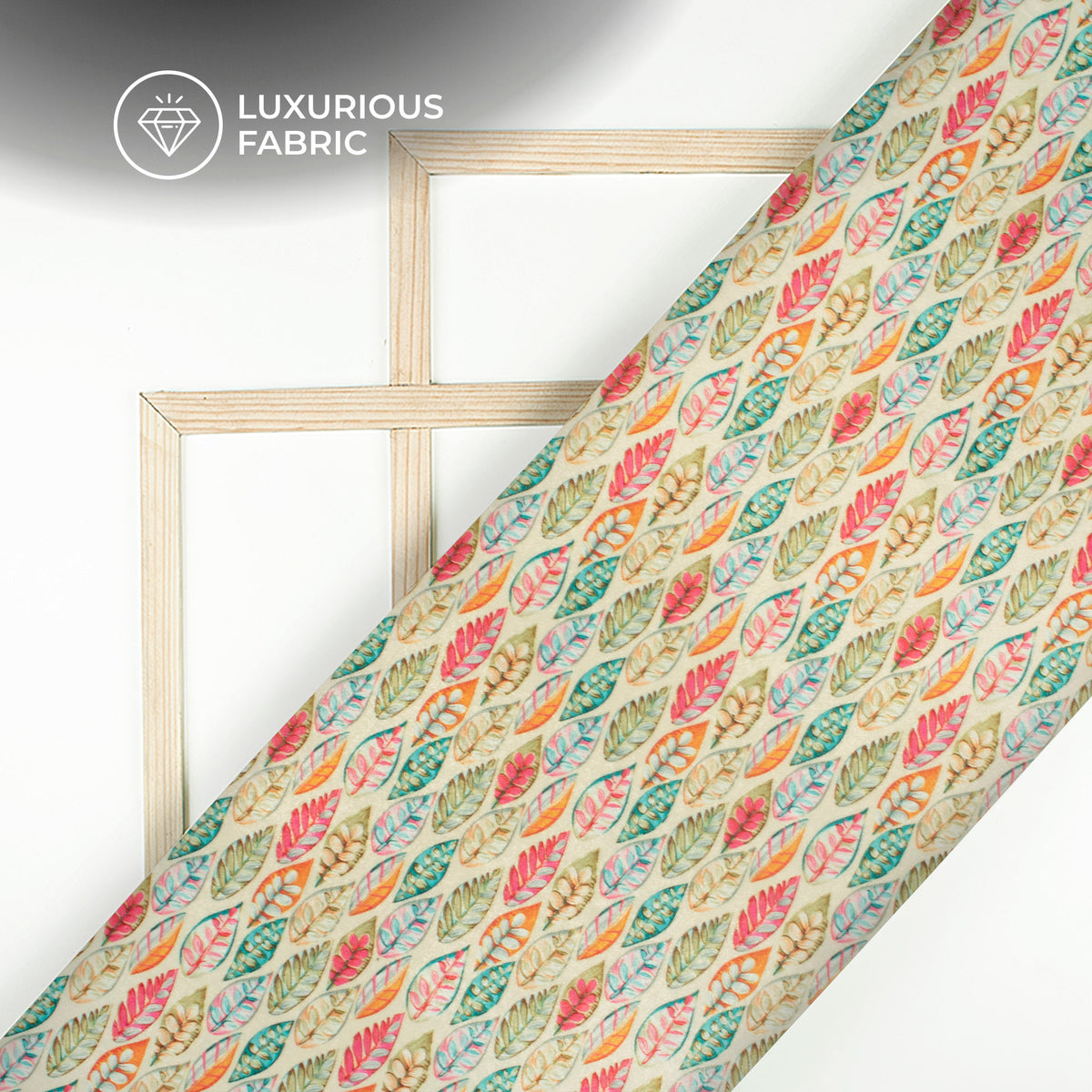 Multi-Color Leaf Digital Print Premium Velvet Fabric