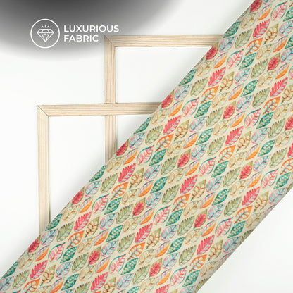 Multi-Color Leaf Digital Print Premium Velvet Fabric