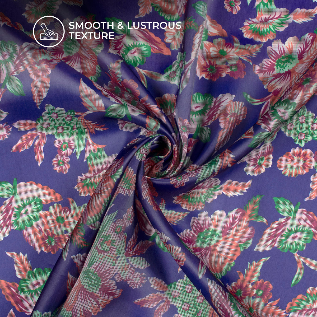 Royal Blue Floral Digital Print Organza Satin Fabric