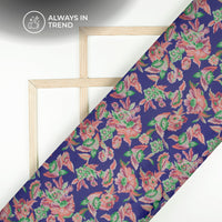 Royal Blue Floral Digital Print Organza Satin Fabric