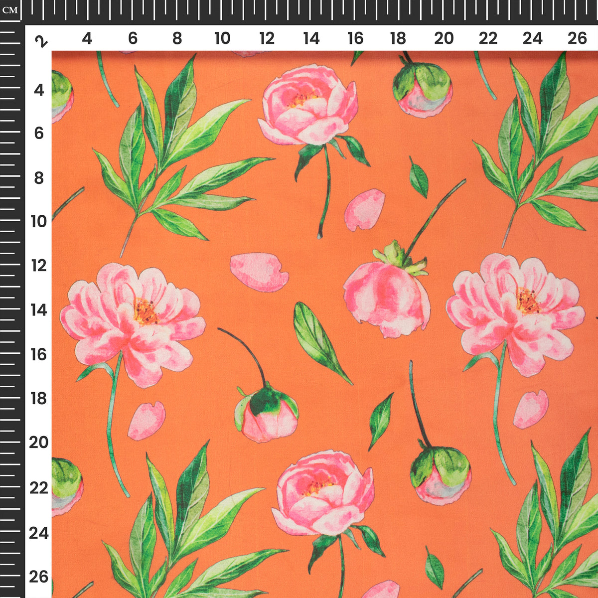 Tangerine Orange Floral Digital Print Organza Satin Fabric