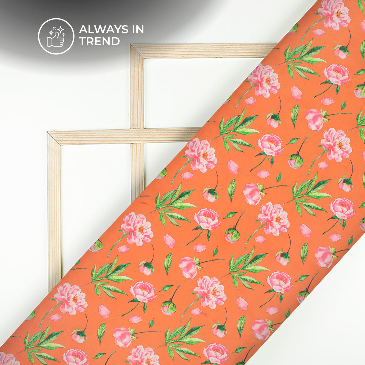 Tangerine Orange Floral Digital Print Organza Satin Fabric
