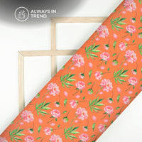 Tangerine Orange Floral Digital Print Organza Satin Fabric