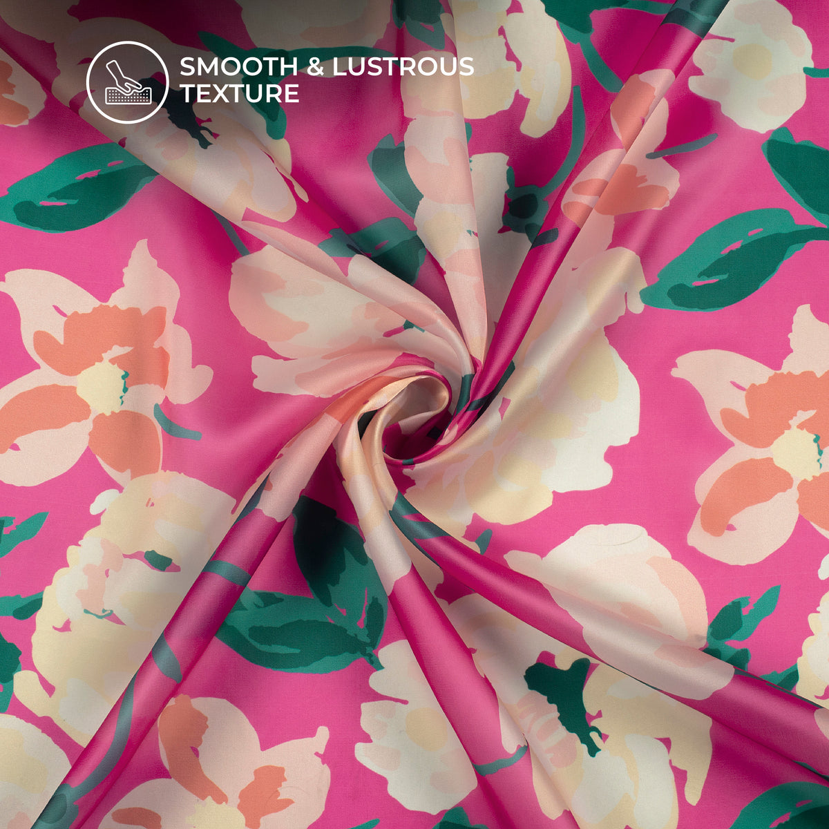 Fuchsia Pink Floral Digital Print Organza Satin Fabric