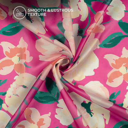 Fuchsia Pink Floral Digital Print Organza Satin Fabric