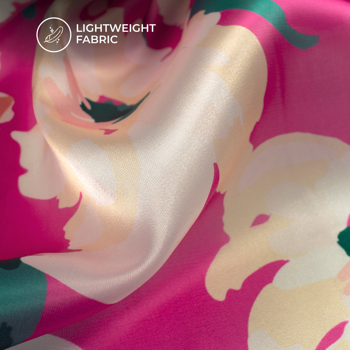Fuchsia Pink Floral Digital Print Organza Satin Fabric