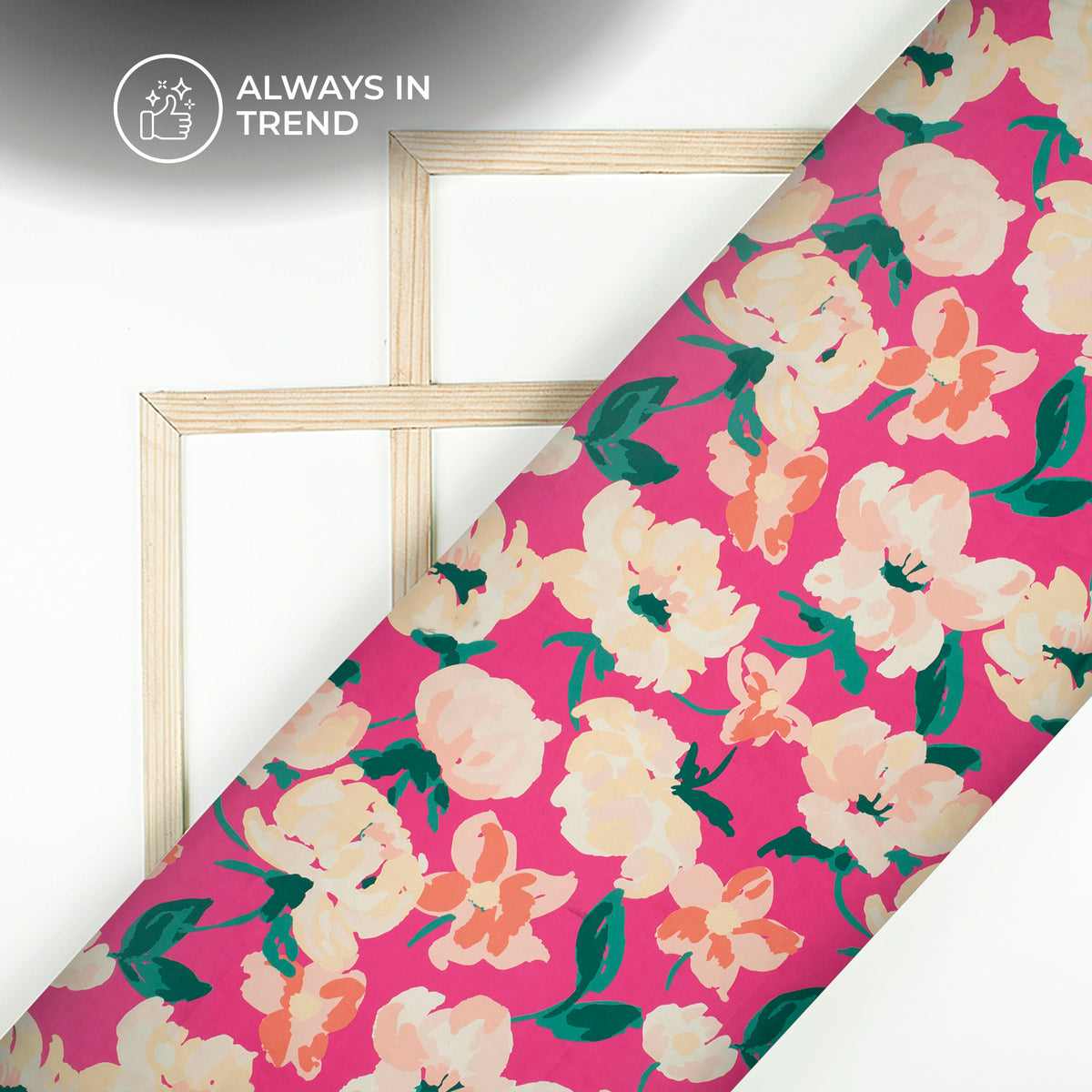 Fuchsia Pink Floral Digital Print Organza Satin Fabric