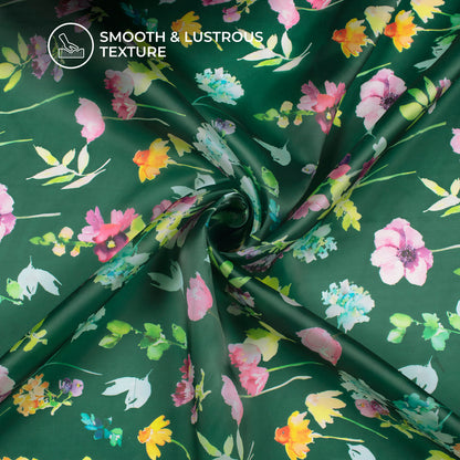 Dark Green Floral Digital Print Organza Satin Fabric