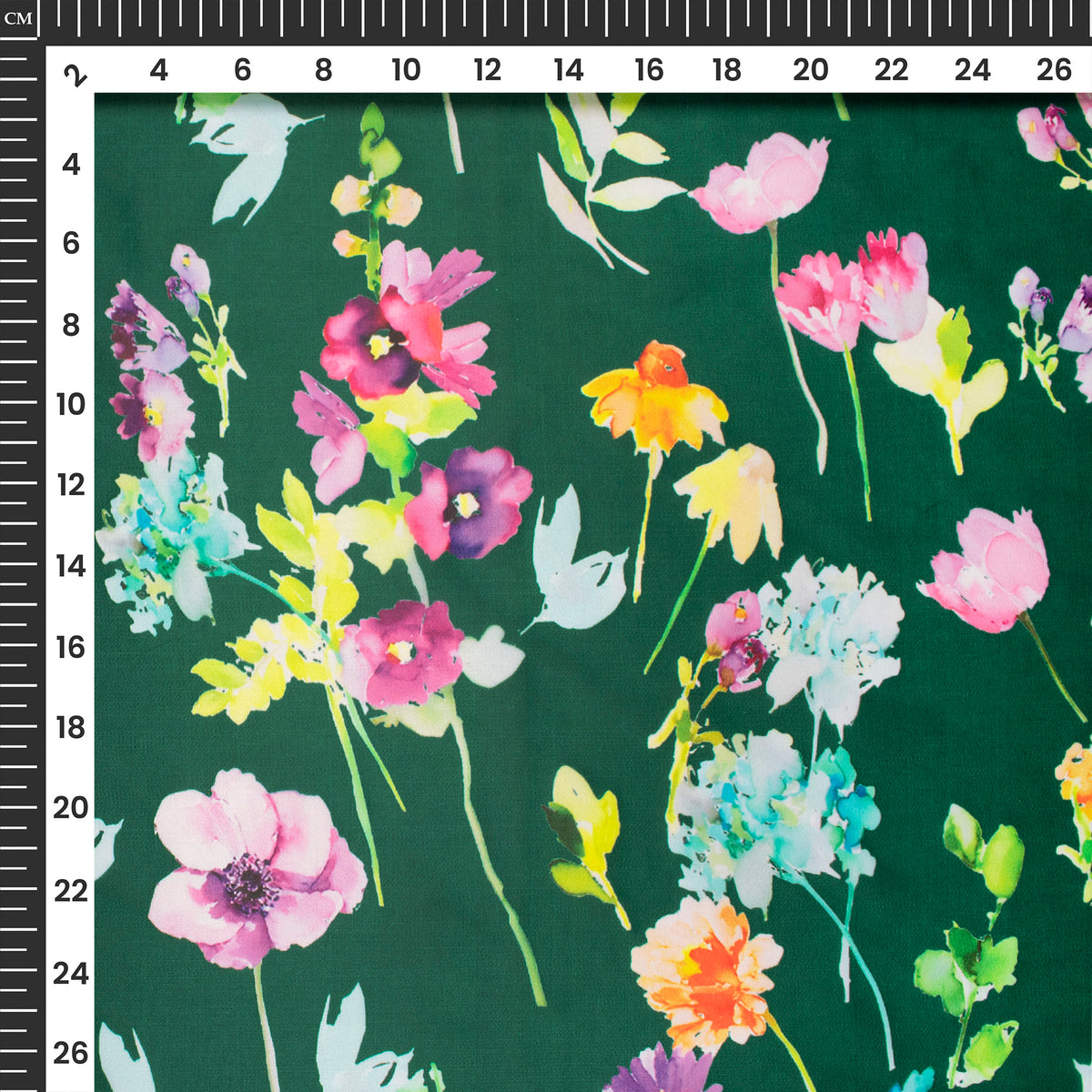 Dark Green Floral Digital Print Organza Satin Fabric