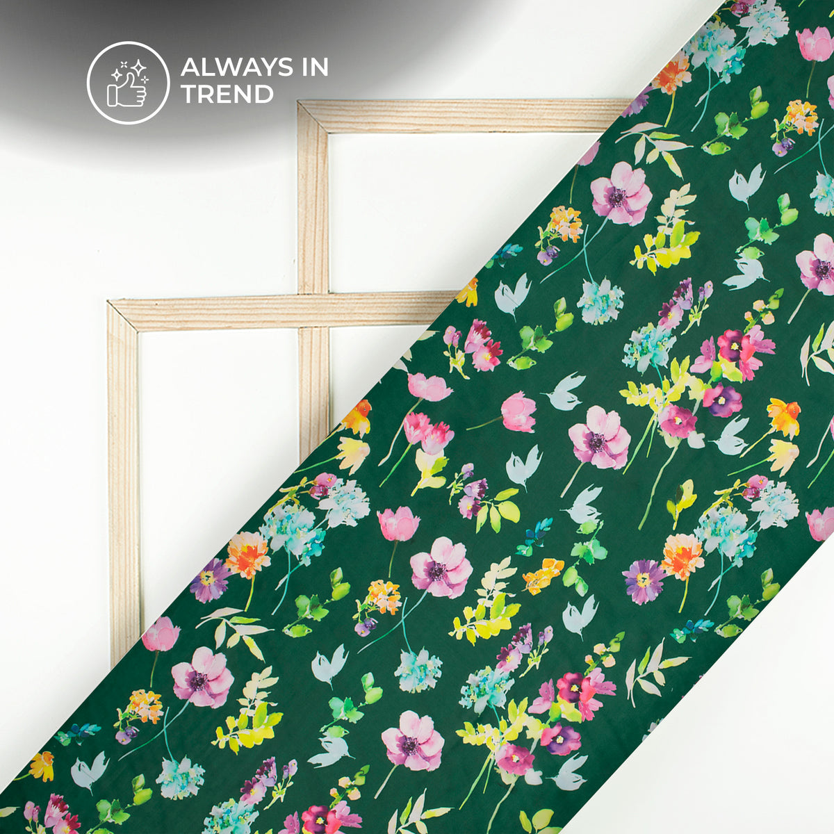 Dark Green Floral Digital Print Organza Satin Fabric