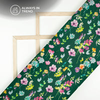Dark Green Floral Digital Print Organza Satin Fabric