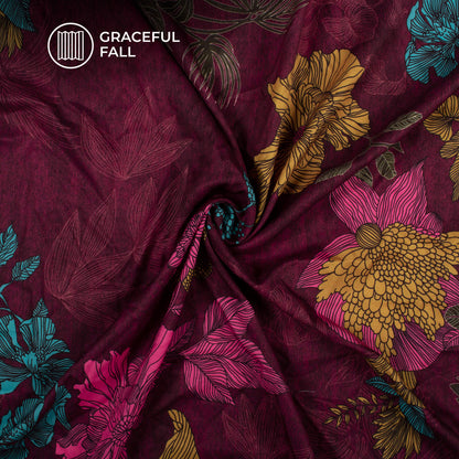 Vintage Wine Floral Digital Print Butter Crepe Fabric