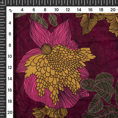 Vintage Wine Floral Digital Print Butter Crepe Fabric