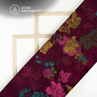 Vintage Wine Floral Digital Print Butter Crepe Fabric
