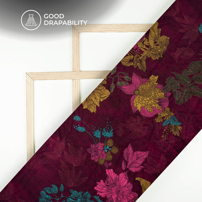 Vintage Wine Floral Digital Print Butter Crepe Fabric