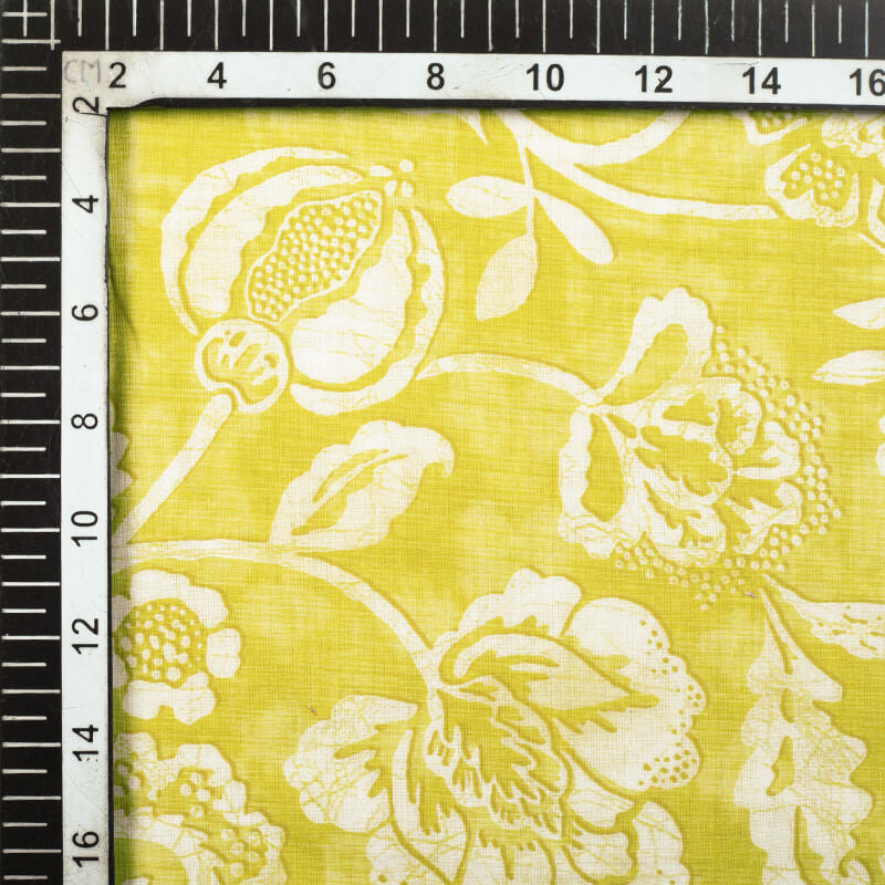 Lemon Yellow And White Floral Pattern Digital Print Cotton Cambric Fabric