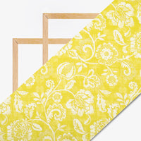 Lemon Yellow And White Floral Pattern Digital Print Cotton Cambric Fabric