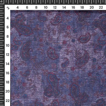 Yale Blue Deniim Pattern Digital Print Rayon Fabric