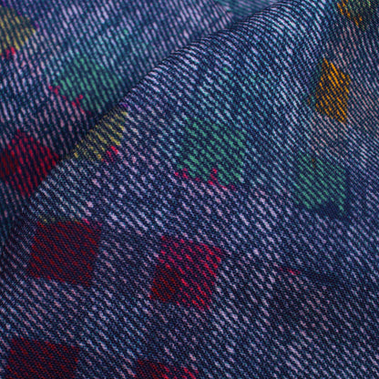 Yale Blue And Dark Purple Deniim Pattern Digital Print Rayon Fabric