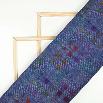 Yale Blue And Dark Purple Deniim Pattern Digital Print Rayon Fabric