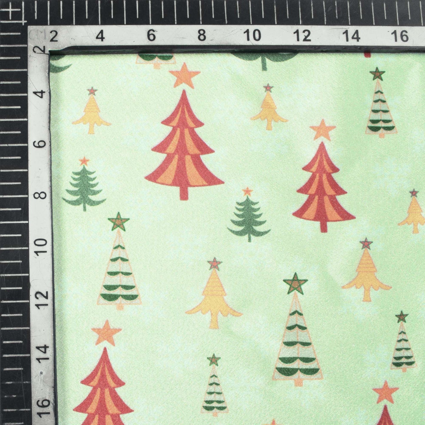 Pitachio Green And Red Christmas Pattern Digital Print Crepe Silk Fabric - Fabcurate