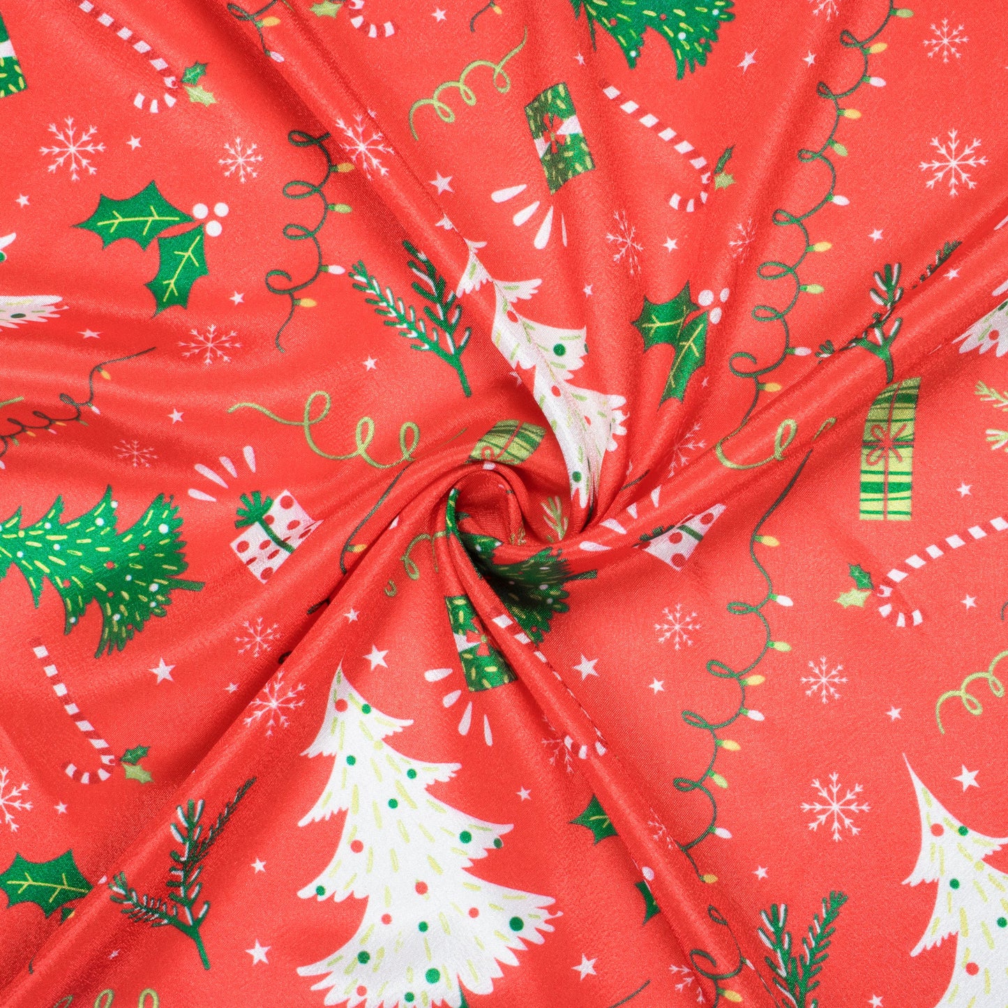 Red And Green Christmas Pattern Digital Print Crepe Silk Fabric - Fabcurate