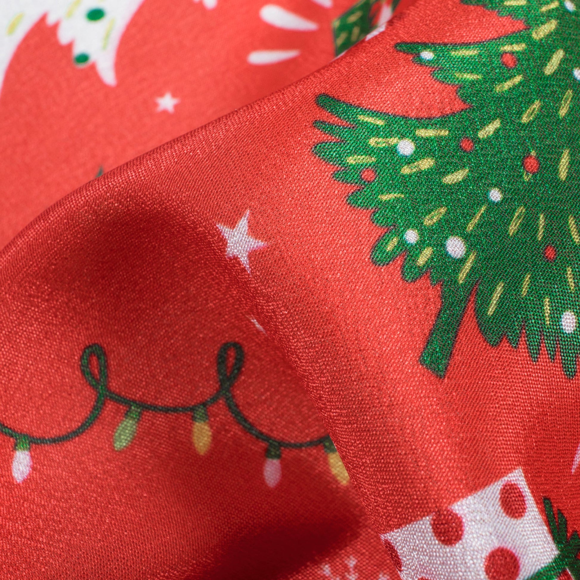 Red And Green Christmas Pattern Digital Print Crepe Silk Fabric - Fabcurate