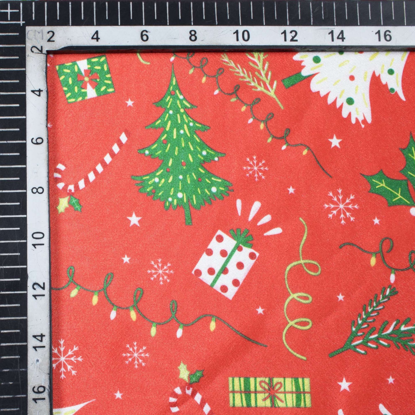 Red And Green Christmas Pattern Digital Print Crepe Silk Fabric - Fabcurate