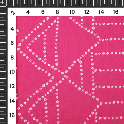 Magenta Pink And White Bandhanii Pattern Digital Print Chiffon Satin Fabric