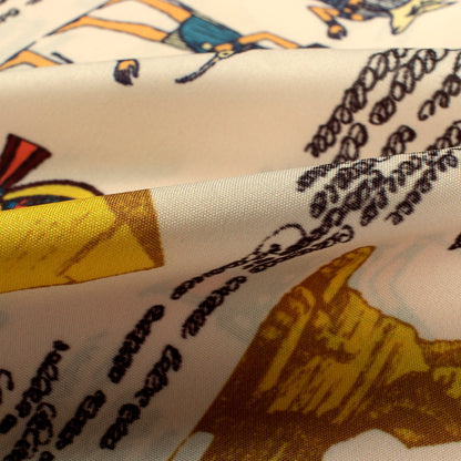 Beige And Mustard Yellow Egyptian Pattern Digital Print Ultra Premium Butter Crepe Fabric