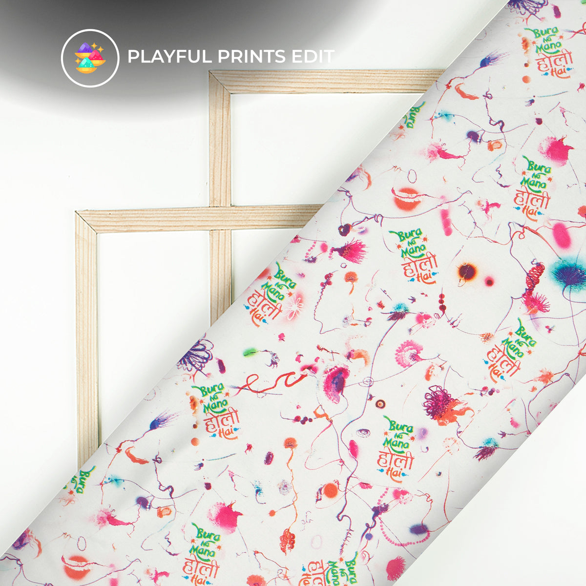 White And Pink Holi Pattern Digital Print Ultra Premium Butter Crepe Fabric