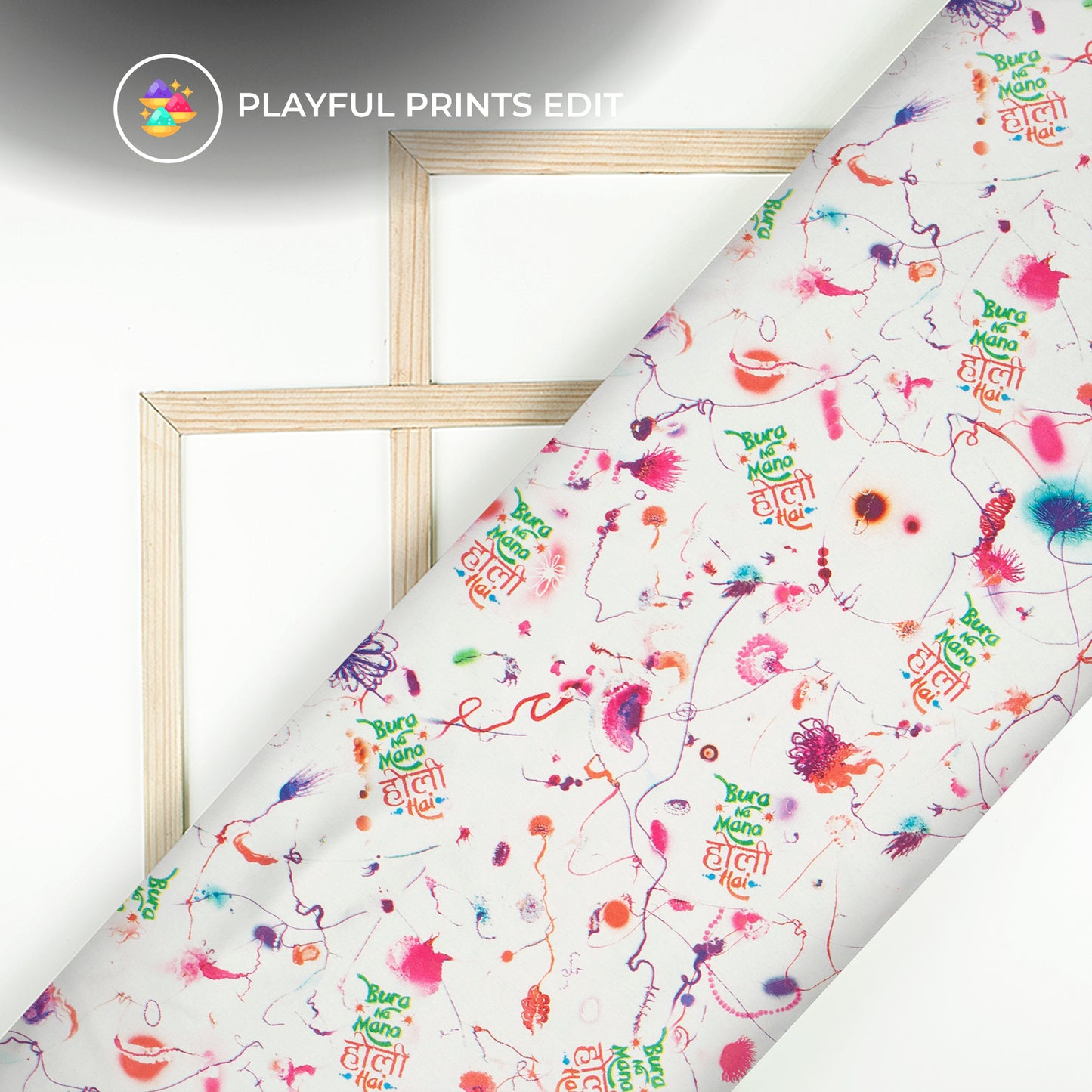 White And Pink Holi Pattern Digital Print Ultra Premium Butter Crepe Fabric