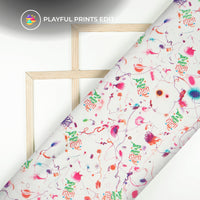 White And Pink Holi Pattern Digital Print Ultra Premium Butter Crepe Fabric