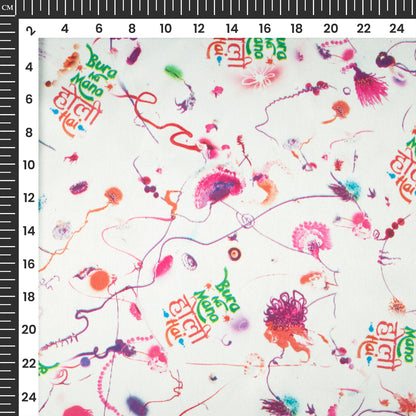 White And Pink Holi Pattern Digital Print Ultra Premium Butter Crepe Fabric