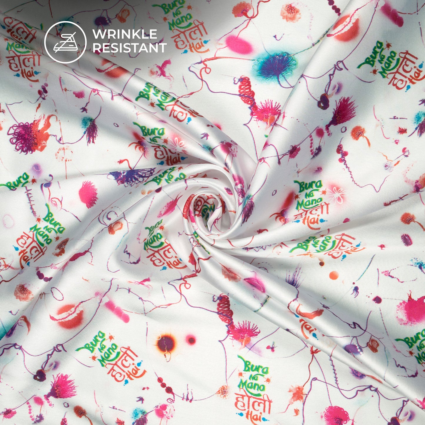 White And Pink Holi Pattern Digital Print Ultra Premium Butter Crepe Fabric