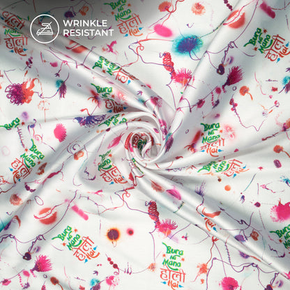 White And Pink Holi Pattern Digital Print Ultra Premium Butter Crepe Fabric