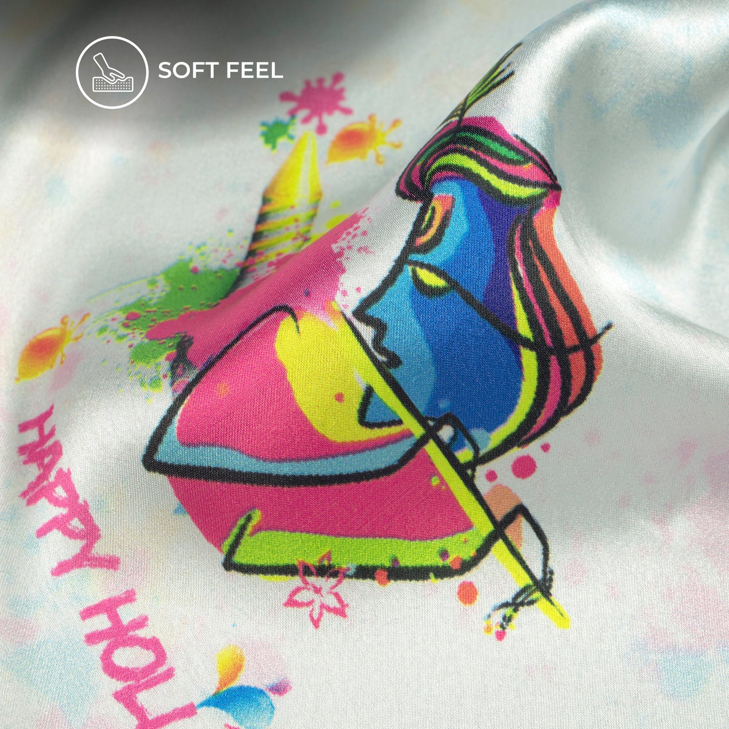 White And Magenta Pink Holi Pattern Digital Print Japan Satin Fabric