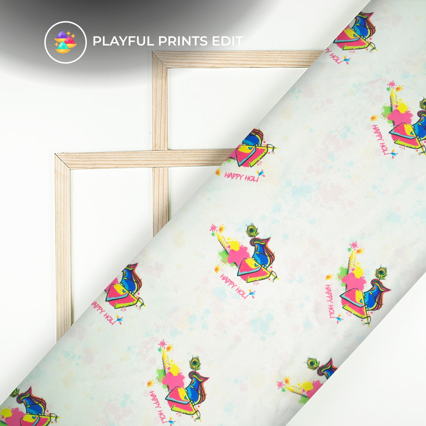 White And Magenta Pink Holi Pattern Digital Print Japan Satin Fabric