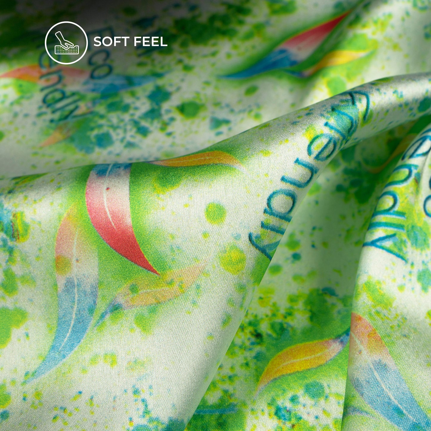 Parrot Green And White Holi Pattern Digital Print Japan Satin Fabric