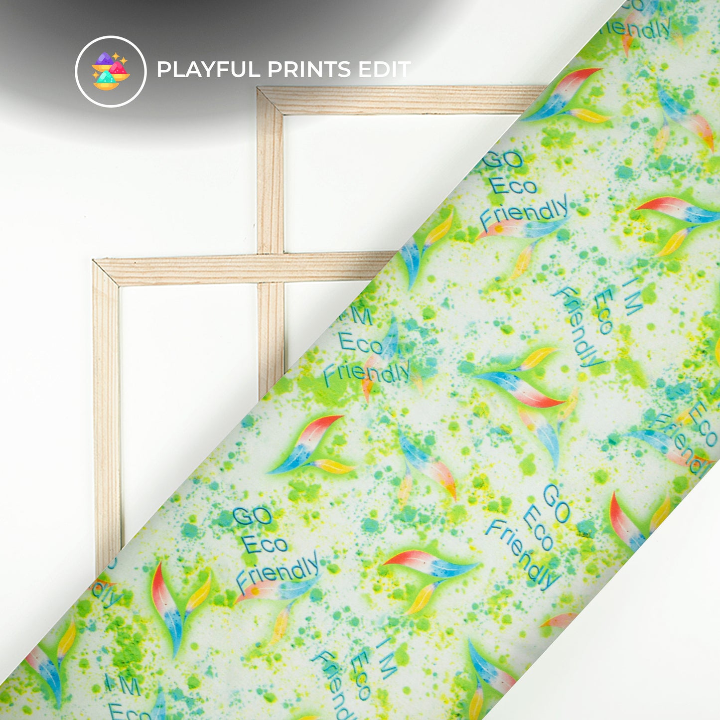Parrot Green And White Holi Pattern Digital Print Japan Satin Fabric