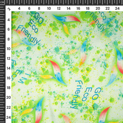 Parrot Green And White Holi Pattern Digital Print Japan Satin Fabric