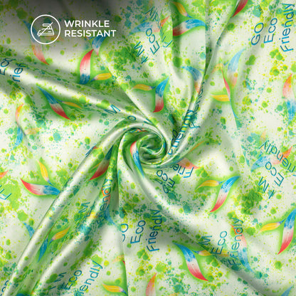 Parrot Green And White Holi Pattern Digital Print Japan Satin Fabric