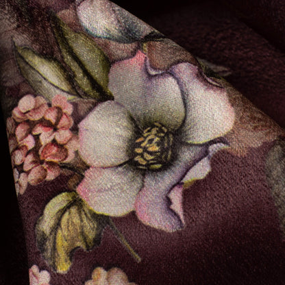 Chocolate Brown And Pink Floral Pattern Digital Print Premium Lush Satin Fabric