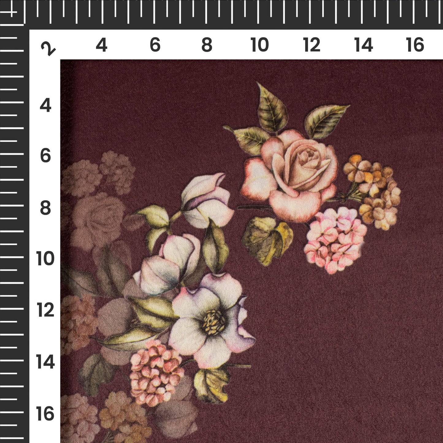 Chocolate Brown And Pink Floral Pattern Digital Print Premium Lush Satin Fabric