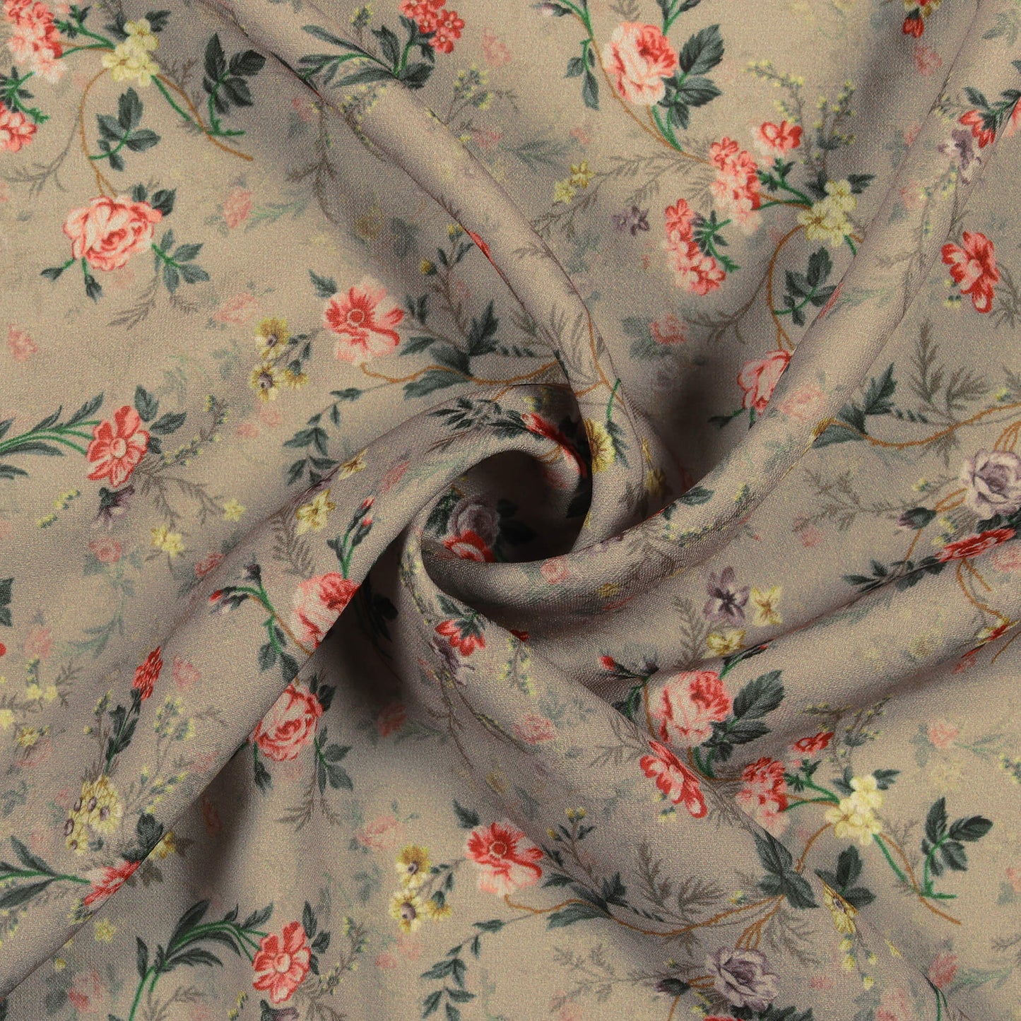 Artichoke Green And Pink Floral Pattern Digital Print BSY Crepe Fabric