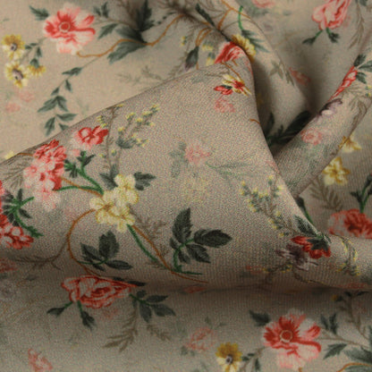 Artichoke Green And Pink Floral Pattern Digital Print BSY Crepe Fabric