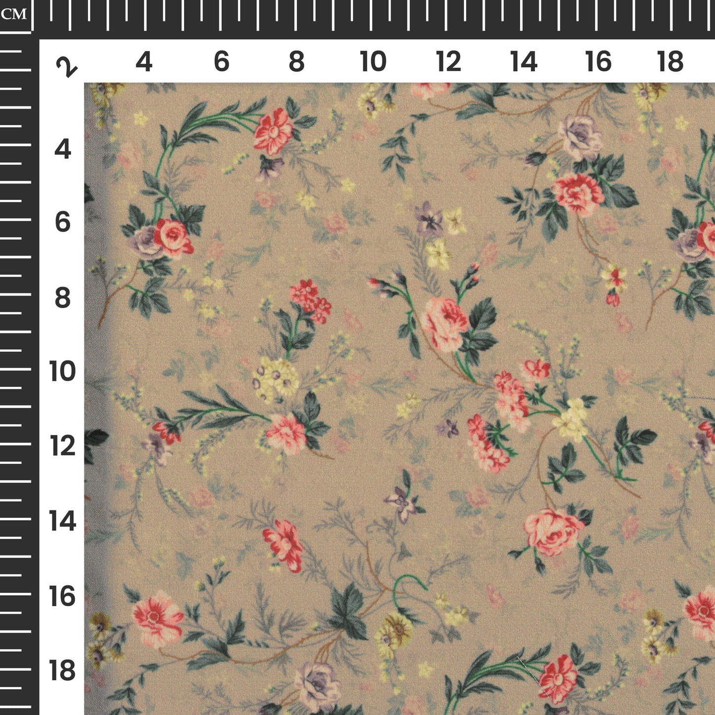 Artichoke Green And Pink Floral Pattern Digital Print BSY Crepe Fabric